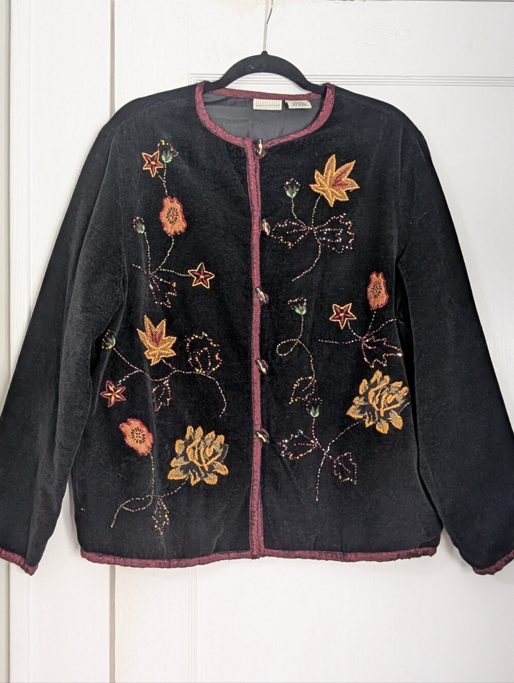 White Stag Vintage Y2K Women's Fall Autumn Leaves Jacket Beaded Medium Full Zip